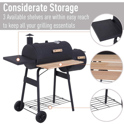 Portable Backyard Charcoal BBQ Grill and Offset Smoker Combo Backyard with Wheels Steel 48 Inch - CookCave