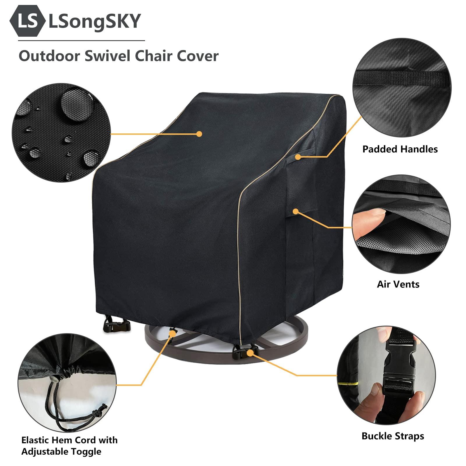 LSongSKY Outdoor Swivel Lounge Chair Cover 2 Pack,Waterproof Heavy Duty Outdoor Chair Covers,Patio Rocking Chair Covers For Outdoor Furniture,(30 W x 34 D x 38.5 H inches),Black - CookCave