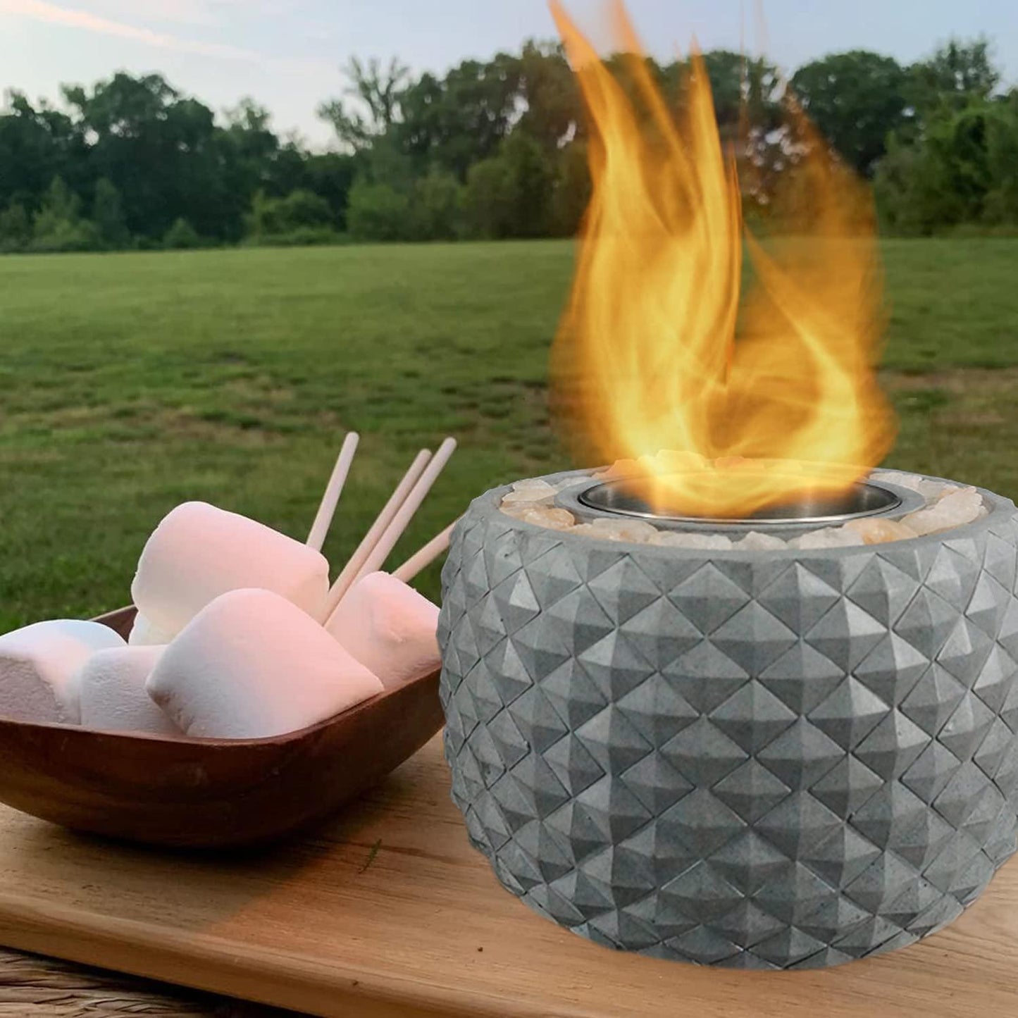 Koncenttop Tabletop Fire Pit Indoor,Tabletop Fireplace Concrete, Pineapple Shape Small Fire Bowl, firebowl Table top, Portable Tabletop Fire Pit (Gray) - CookCave