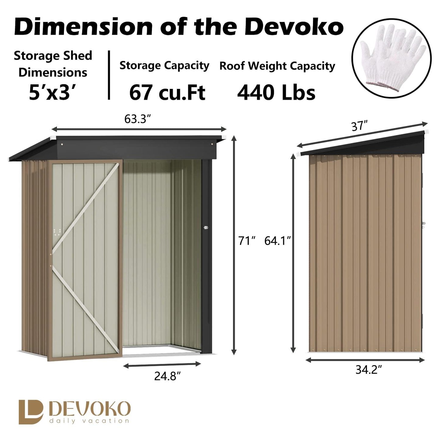 Devoko Outdoor Storage Shed 5 x 3 FT Lockable Metal Garden Shed Steel Anti-Corrosion Storage House with Single Lockable Door for Backyard Outdoor Patio (Brown) - CookCave