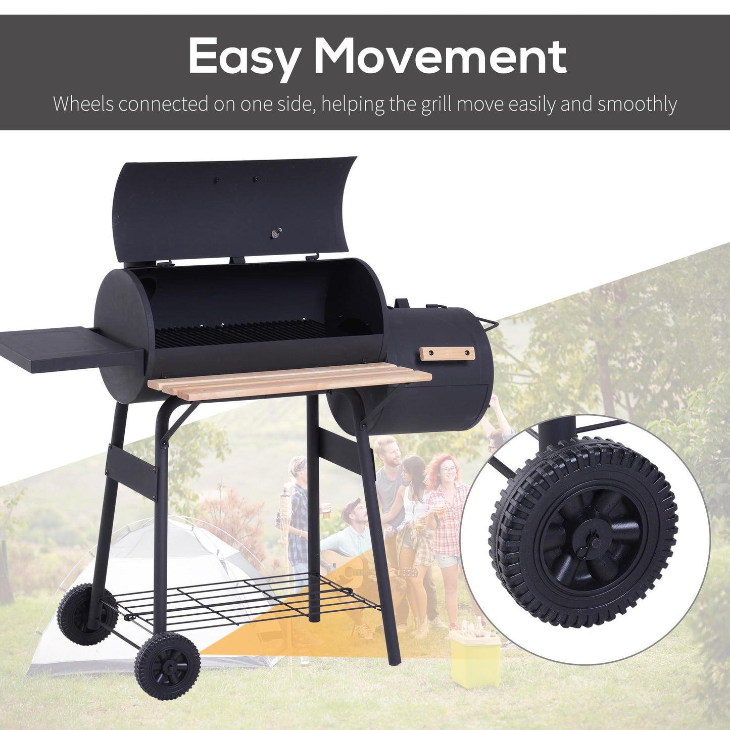 Outsunny 48" Steel Portable Backyard Charcoal BBQ Grill and Offset Smoker Combo with Wheels - CookCave