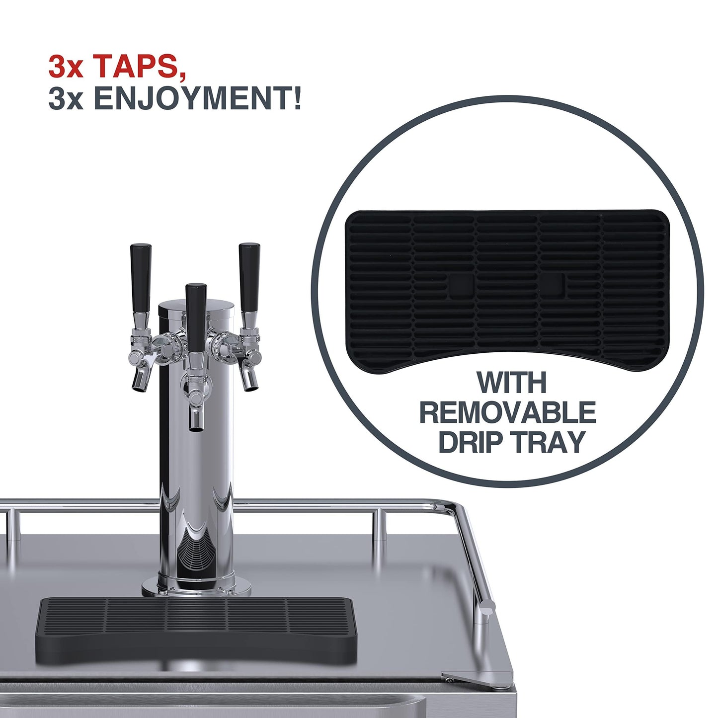 HCK 24 inch Universal Outdoor Beverage Refrigerator & Full Size Kegerator 2 in 1, Keg Beer Cooler with 3 taps, Complete Accessories, Digital Control, Auto Defrost and Reversible Stainless Steel Door - CookCave