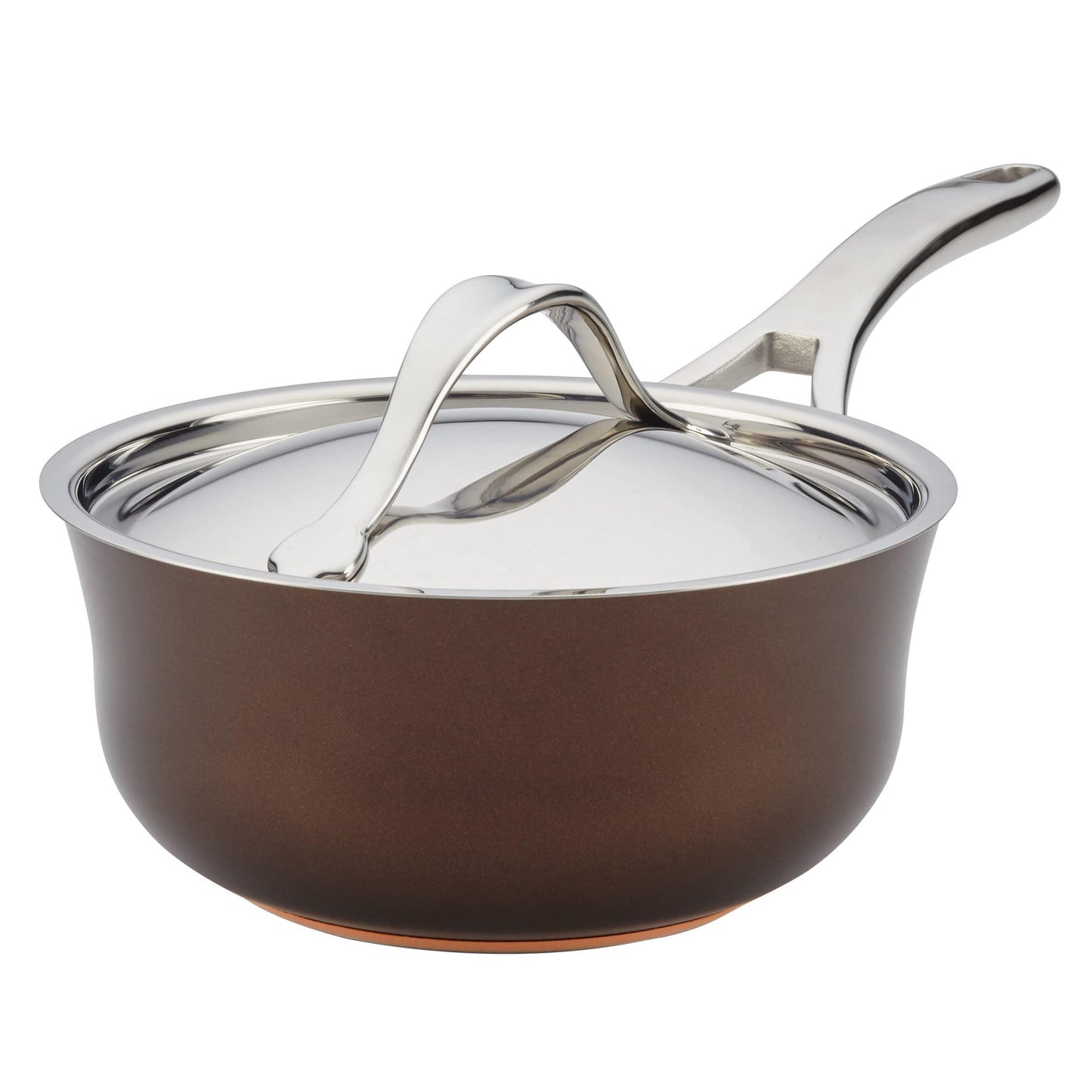 Anolon Nouvelle Copper Hard Anodized Nonstick Sauce Pan/Saucepan/Saucier, 2.5 Quart, Brown - CookCave