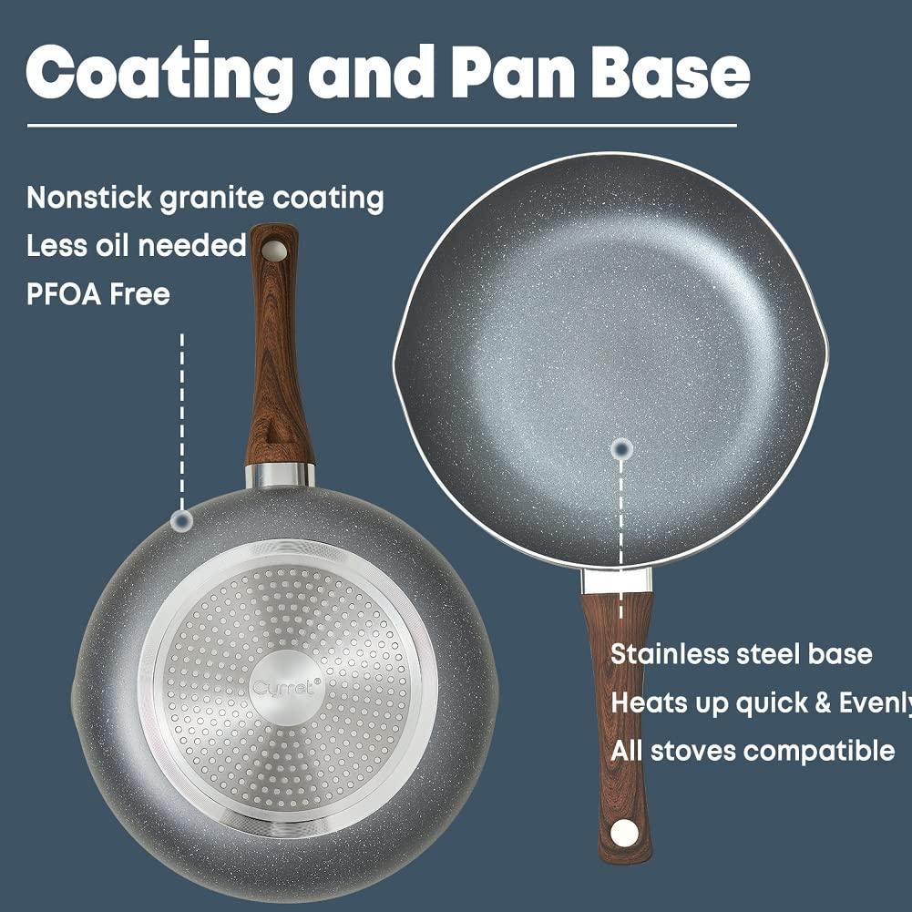 Cyrret Nonstick Deep Frying Pan Skillet with Lid, 10 Inch/ 3Qt Granite Coating Saute Pan, Non Stick Fry Pan for Cooking with Bakelite Handle, Induction Compatible, Dishwasher and Oven Safe, PFOA Free - CookCave