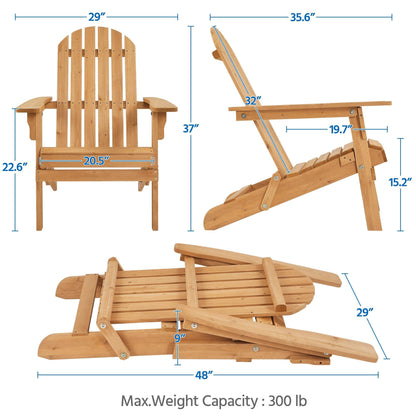 Yaheetech Folding Adirondack Chair Set of 4 Outdoor, 300LBS Solid Wood Garden Chair Weather Resistant, Fire Pit Lounge Chairs for Garden/Yard/Patio/Lawn, Natural Wood - CookCave