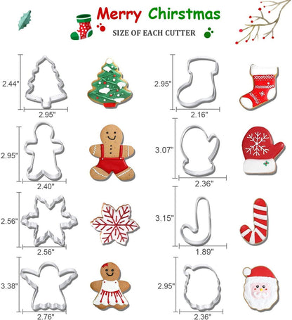 Christmas Cookie Cutters, 8Pcs Winter Holiday Cookie Cutter Set, Stainless Steel Metal Cutter with Gingerbread Men,Christmas Tree,Snowflake, Candy Cane, Angel, Santa Face,Stocking,Mitten - CookCave