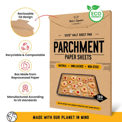 Parchment Paper Baking Sheets by Baker's Signature | Precut Non-Stick & Unbleached - Will Not Curl or Burn - Non-Toxic & Comes in Convenient Packaging - 12x16 Inch Pack of 120 - CookCave