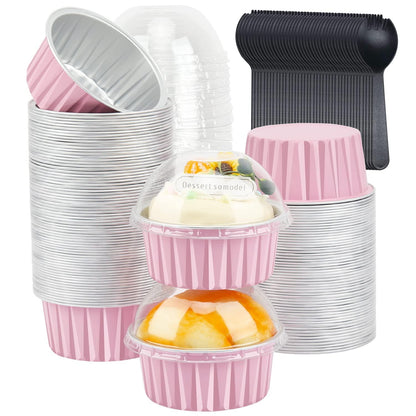 5oz Cupcake Pans with Dome Lids 100 Pack,LNYZQUS Aluminum Foil Small Cake Baking Tin,Disposable Ramekins Cupcake Baking Cups Containers,Mini Pie Pans Muffin Tins Jumbo Cupcake Liners-Pink - CookCave