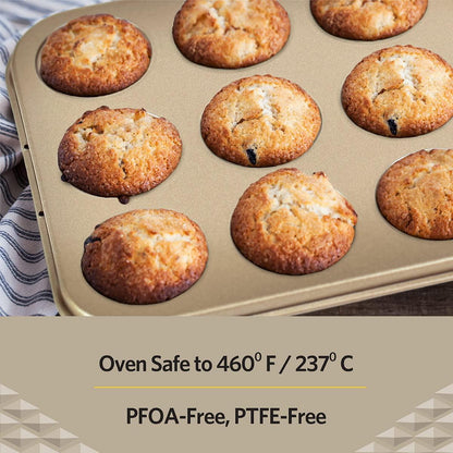 Glad Muffin Pan Nonstick-Heavy Duty Metal Cupcake Tin with Small Baking, Mini 12-Cup, Gold - CookCave