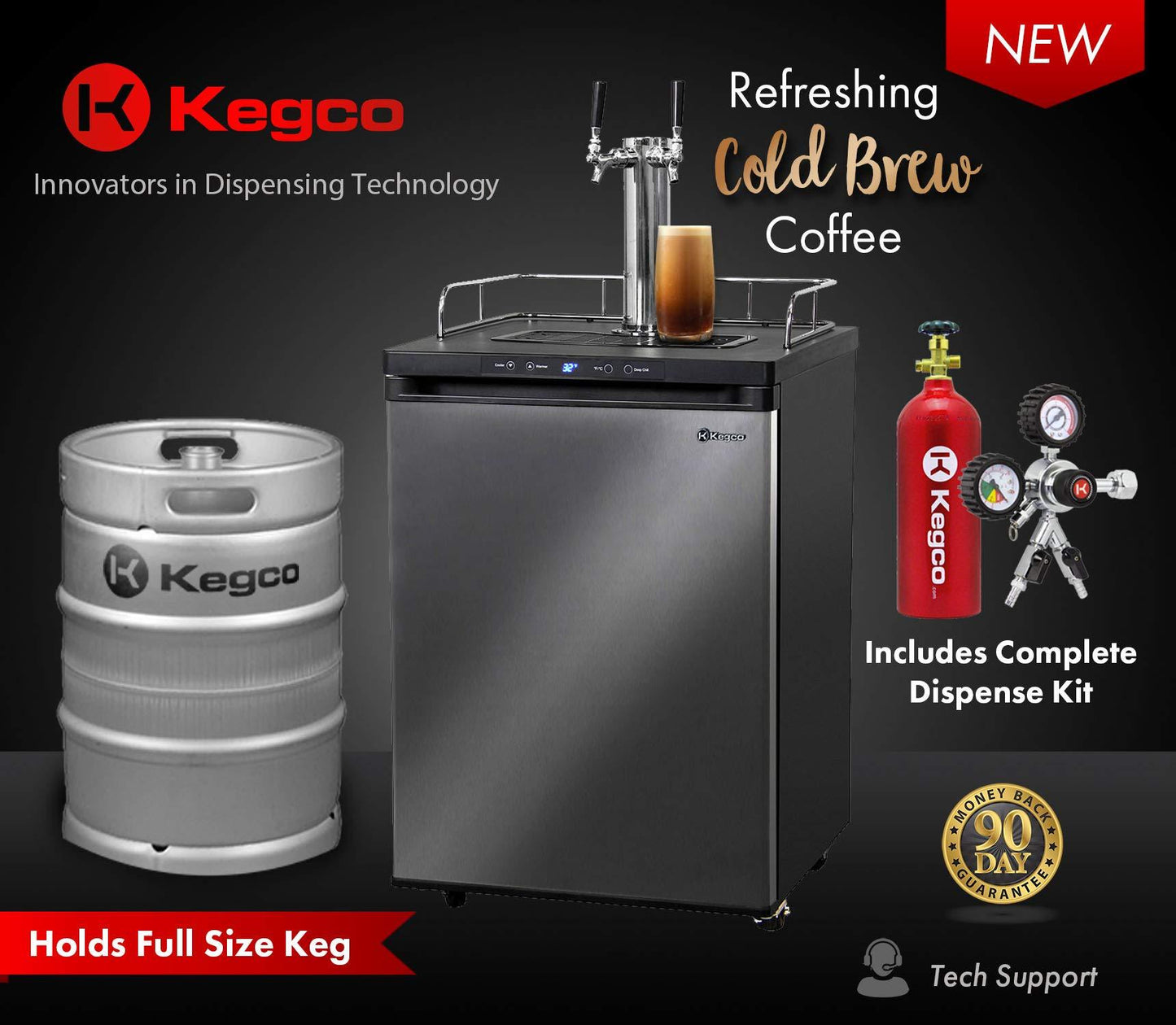 Kegco 3PICK30X-2 Keg Dispenser, 2 Tap, Black Stainless Steel - CookCave