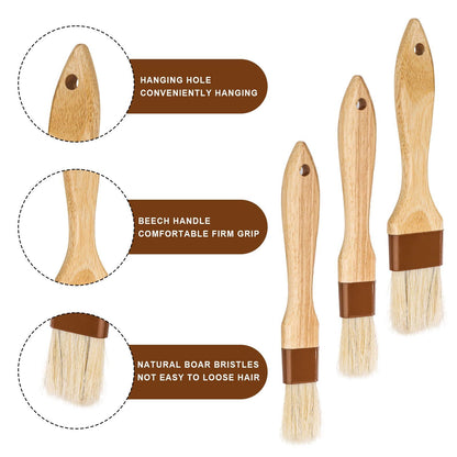 3pcs Pastry Basting Brushes, Oil Brush for Cooking Boar Bristle Brushes  BBQ Basting Brush Kitchen Baster Brushes for Oil Egg Spread Marinade Sauce (2 Small + 1 Medium) - CookCave