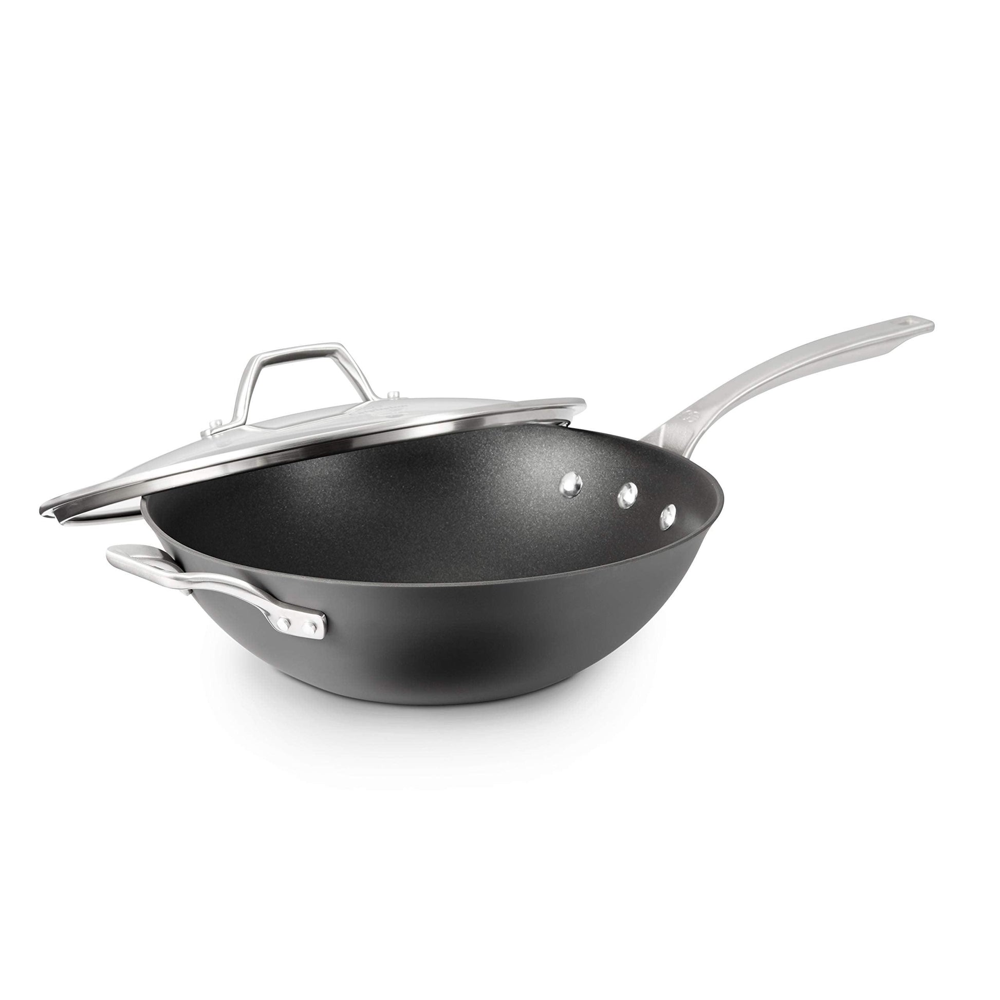 Calphalon Signature Hard-Anodized Nonstick 12-Inch Flat Bottom Wok with Cover - CookCave