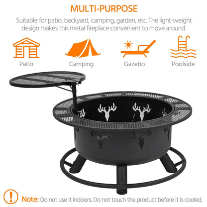 Yaheetech 32in Fire Pit Outdoor Wood Burning Firepits Outdoor Fireplace with 18.5 Inch Swivel Cooking Grill Grate & Poker Fire Bowl for Camping, Backyard, BBQ, Garden, Bonfire - CookCave