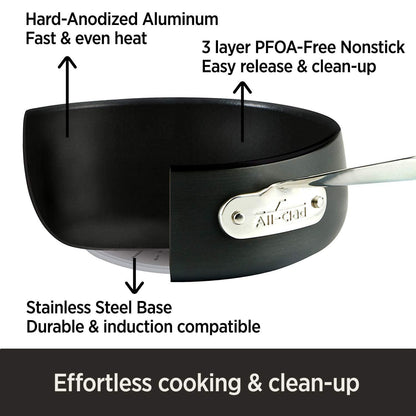 All-Clad HA1 Hard Anodized Nonstick Sauté Pan 4 Quart Induction Oven Broiler Safe 500F Pots and Pans, Cookware Black - CookCave