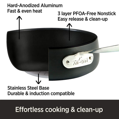All-Clad HA1 Hard Anodized Nonstick SaucePan 2.5 Quart Induction Oven Broiler Safe 500F, Lid Safe 350F Pots and Pans, Cookware Black - CookCave
