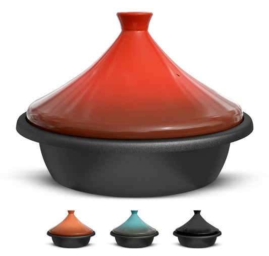 Kook Moroccan Tagine, Enameled Cast Iron Cooking Pot, Tajine with Ceramic Cone-Shaped Closed Lid, 3.3 QT (Ceramic) - CookCave