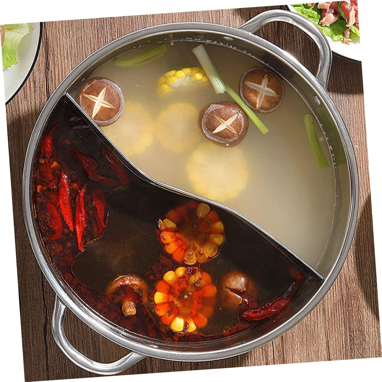 FELTECHELECTR Stainless Steel Mandarin Duck Pot Wok Pan with Lid Nonstick Cookware Ramen Hot Pot Chinese Divided Hotpot Divided Hotpot Pot Shabu Hot Pot Silver Practical Hot Pot Soup Pot Split - CookCave