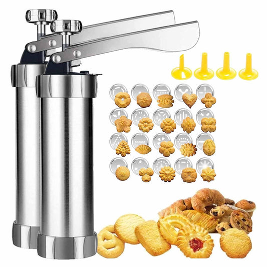 Upgrade Aluminum Cookie Maker Press Kit, Versatile Cookie Press Maker Kit with 20 Decorative Stencil Discs 4 Nozzles, Biscuits Press Machine Baking Tools (2 Pcs) - CookCave