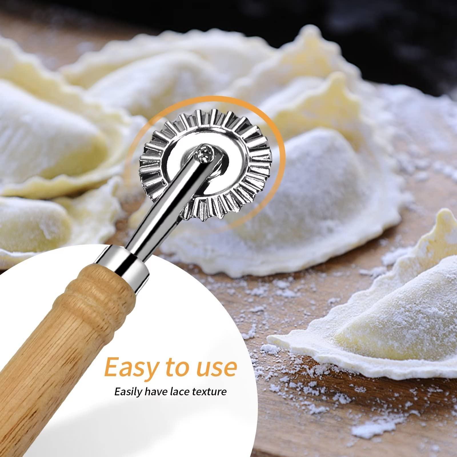 Ravioli Cutter Wheel,Pastry Wheel Cutter with Long Wooden Handle,Zinc Alloy Pasta Cutter Wheel for Kitchen - CookCave