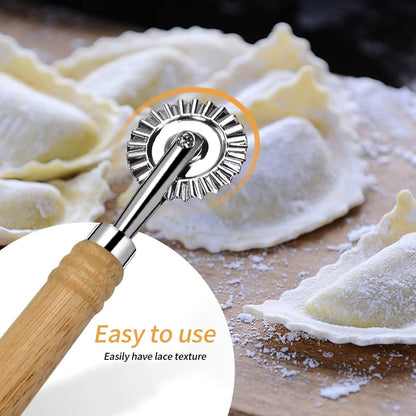 Ravioli Cutter Wheel,Pastry Wheel Cutter with Long Wooden Handle,Zinc Alloy Pasta Cutter Wheel for Kitchen - CookCave