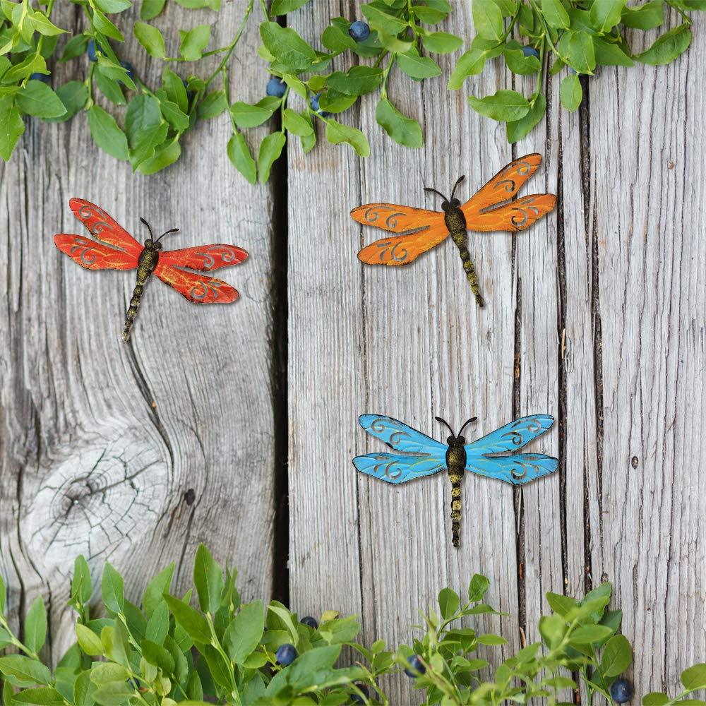 Scwhousi Metal Dragonfly Wall Decor Outdoor Garden Fence Art,Hanging Decorations for Living Room, Bedroom, 3 Pack - CookCave