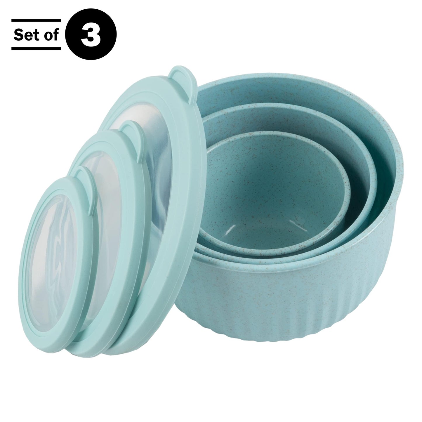 Classic Cuisine Set of 3 Bowls with Lids - Microwave, Freezer, and Fridge Safe Nesting Mixing Bowls - Eco-Conscious Kitchen Essentials (Teal), S, M, L - CookCave