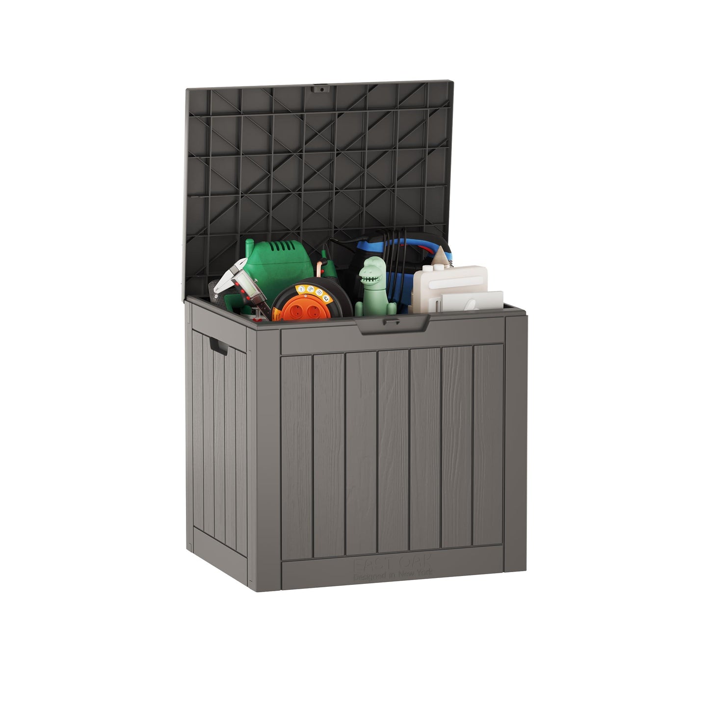 EAST OAK Deck Box, 31 Gallon Indoor and Outdoor Storage Box with Padlock for Patio Cushions, Outdoor Toys, Gardening Tools, Sports Equipment, Waterproof and UV Resistant Resin, Grey - CookCave