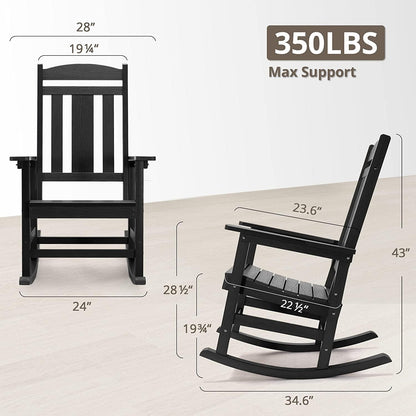 LUE BONA Outdoor Rocking Chairs Set of 2, Weather Resistant HDPS Poly Rocker Chairs, 350lb Heavy Duty, Oversized Porch Rocker for Adult, High Back Smooth Rocking Chairs for Outdoor & Indoor, Black - CookCave