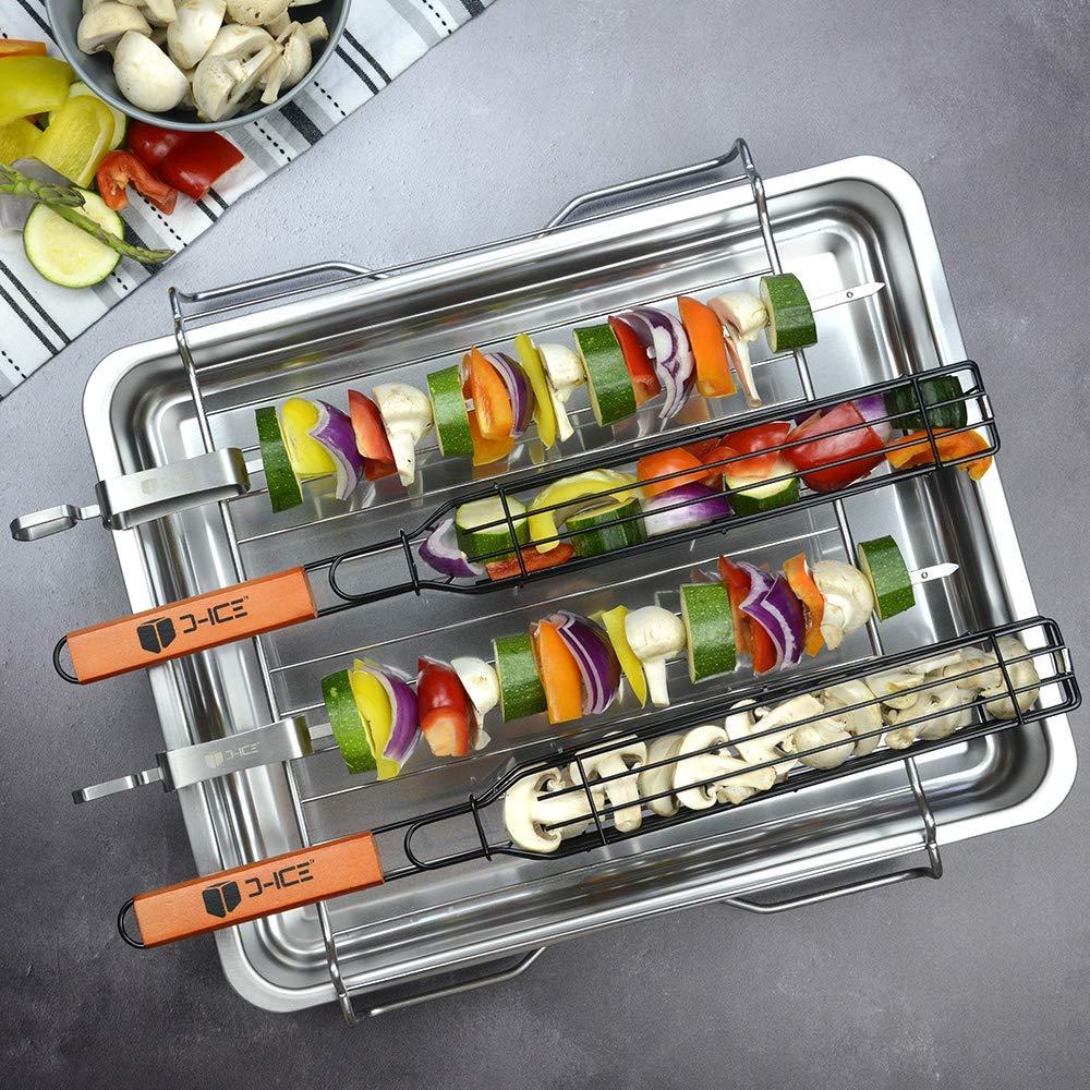 D-ICE Kebab Grilling Basket & Grilling Skewers Stainless Steel - Kabob Grilling Baskets set of 4 & 2 Metal BBQ Skewers. Kabob Basket for Veggies, Jumbo Shrimps - Grilling Baskets & Barbecue Skewers - CookCave