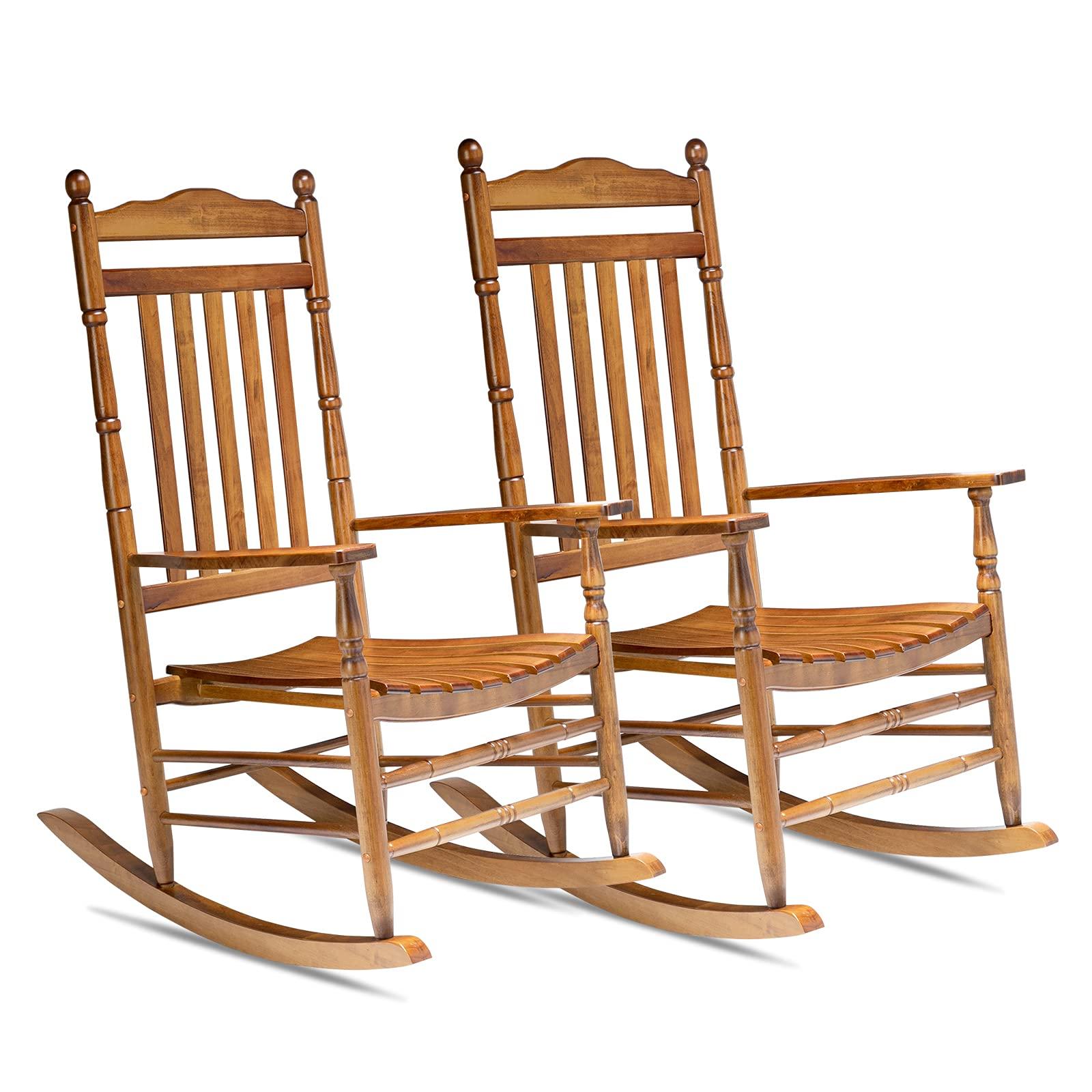 VINGLI 2PCS Wood Rocking Chairs Set of 2 Relaxing Rocker for Deck, Garden, Backyard, Porch, Indoor or Outdoor Use, Oak - CookCave