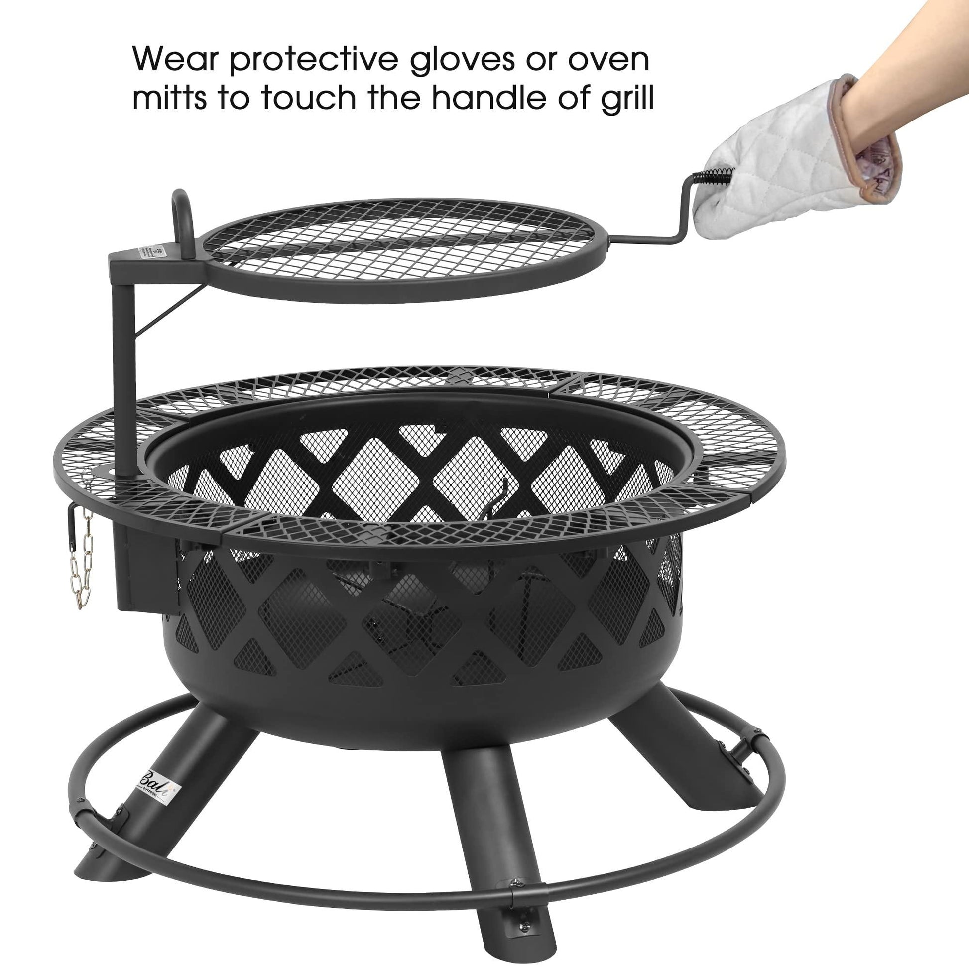 BALI OUTDOORS Wood Burning Fire Pit with Quick Removable Cooking Grill, Black, 32in - CookCave