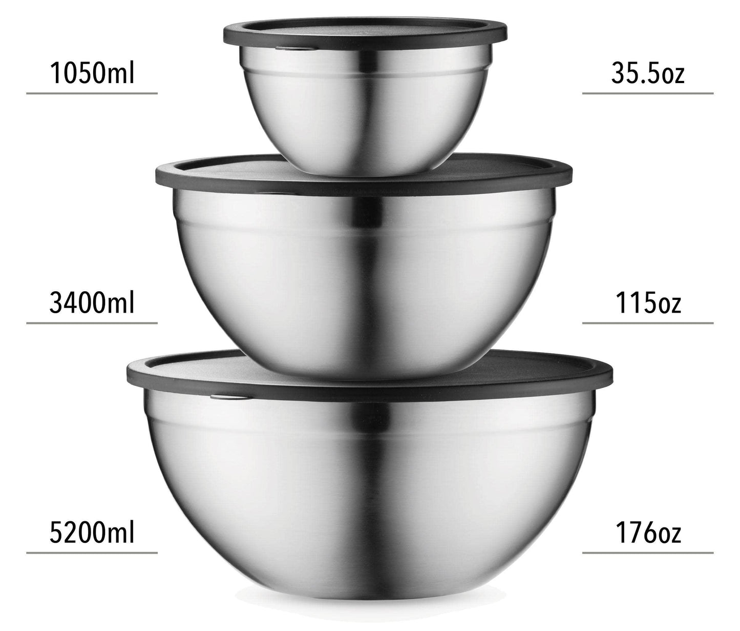 Table Concept Mixing Bowls with Airtight Lids, Stainless Steel Nesting Bowl Set for Space Saving Storage, Ideal for Cooking, Baking, Prepping & Food Storage - CookCave