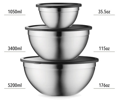 Table Concept Mixing Bowls with Airtight Lids, Stainless Steel Nesting Bowl Set for Space Saving Storage, Ideal for Cooking, Baking, Prepping & Food Storage - CookCave