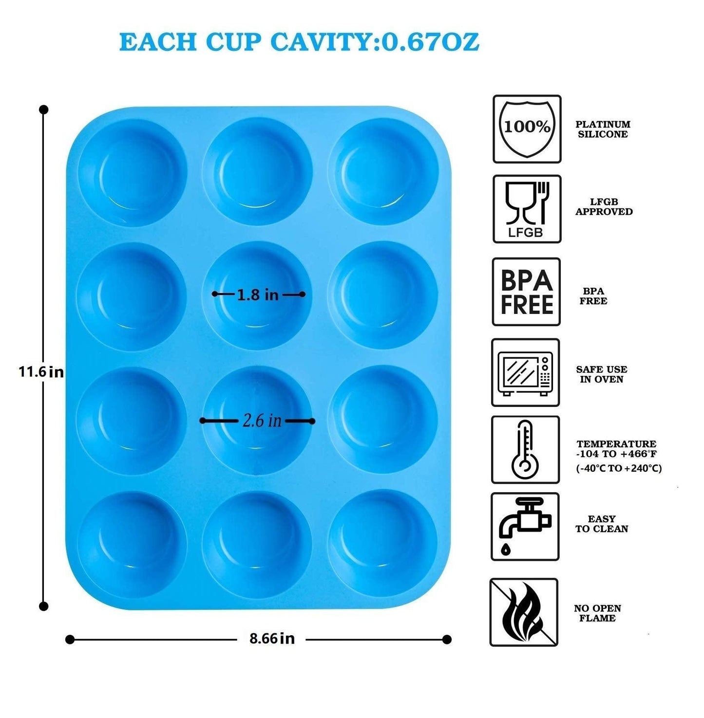 JEWOSTER 12 Cups Silicone Muffin Pan 2 Pack - Silicone Cupcake Pan Nonstick Silicone Molds Great for Making Muffin Cakes,Bread, Tart - BPA Free Baking Accessory - CookCave