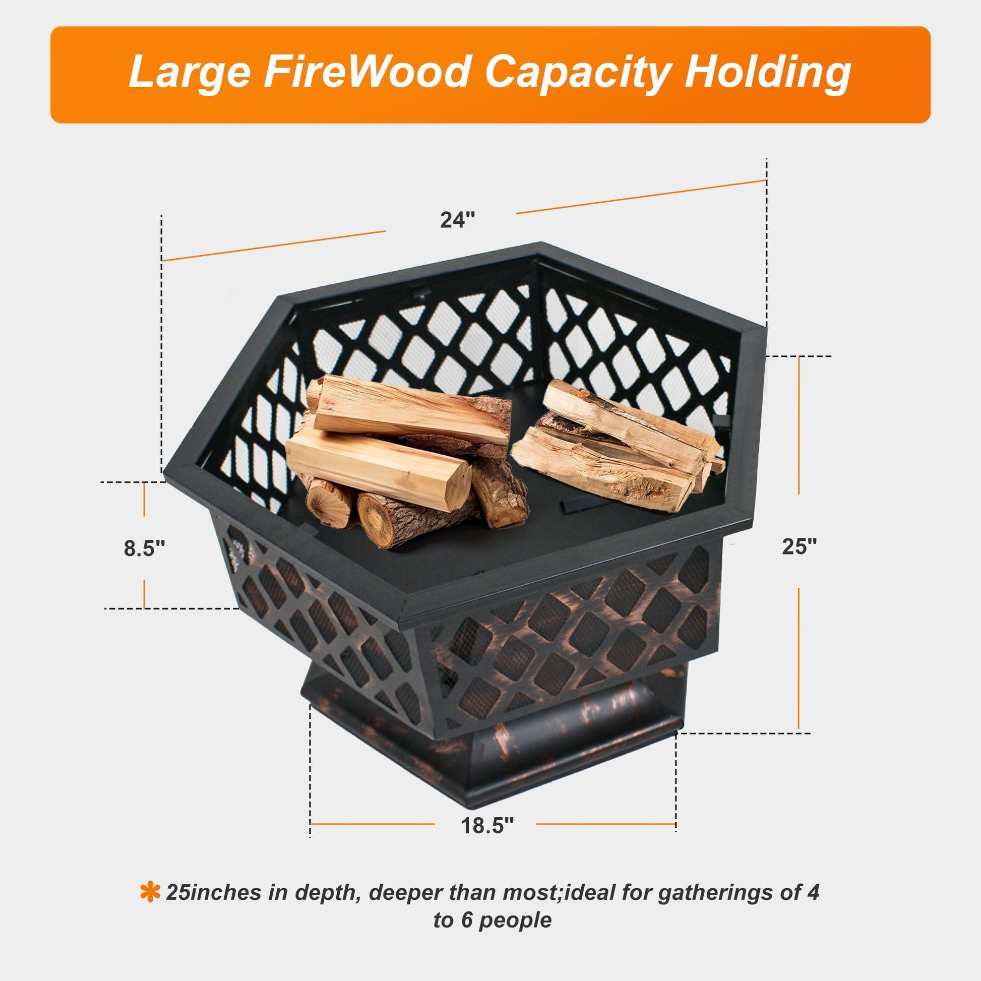 F2C Hex-Shaped Fire Pit with Fire Picker for Garden 24 Inch Wood Burning Bonfire Firebowl Outdoor Portable Steel Firepit with Flame-Retardant Mesh Lid for Patio Backyard Garden Beach Camping Picnic - CookCave