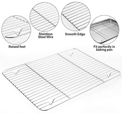 Stainless Steel Baking Sheet Tray Cooling Rack with Silicone Baking Mat Set, Cookie Pan , Set of 6 (2 Sheets + 2 Racks + 2 Mats), Non Toxic, Heavy Duty & Easy Clean - CookCave