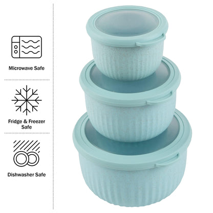 Classic Cuisine Set of 3 Bowls with Lids - Microwave, Freezer, and Fridge Safe Nesting Mixing Bowls - Eco-Conscious Kitchen Essentials (Teal), S, M, L - CookCave