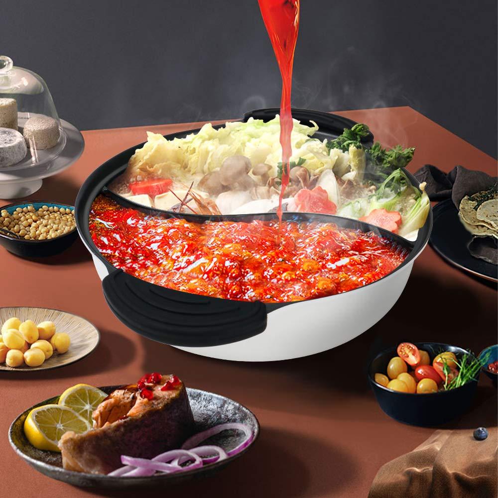 Hot Pot with Divider Non-Stick Shabu Shabu Pot for Induction Cooktop Two-flavor Cookware for 2-3 Person - CookCave