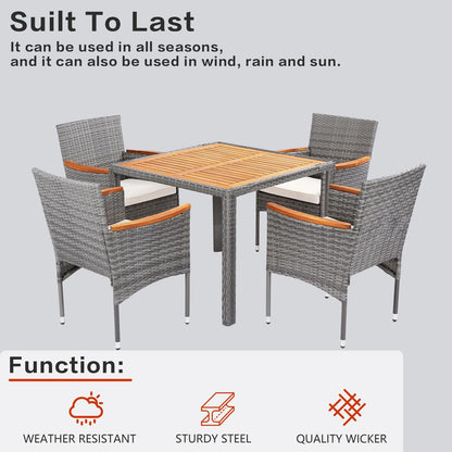 ARTBUSKE 5 Pieces Patio Dining Sets for 4 Outdoor Patio Furniture Sets with Acacia Wood Table Top Wicker Patio Table and Chairs Set for Patio,Yard,Deck,Balcony,Grey - CookCave