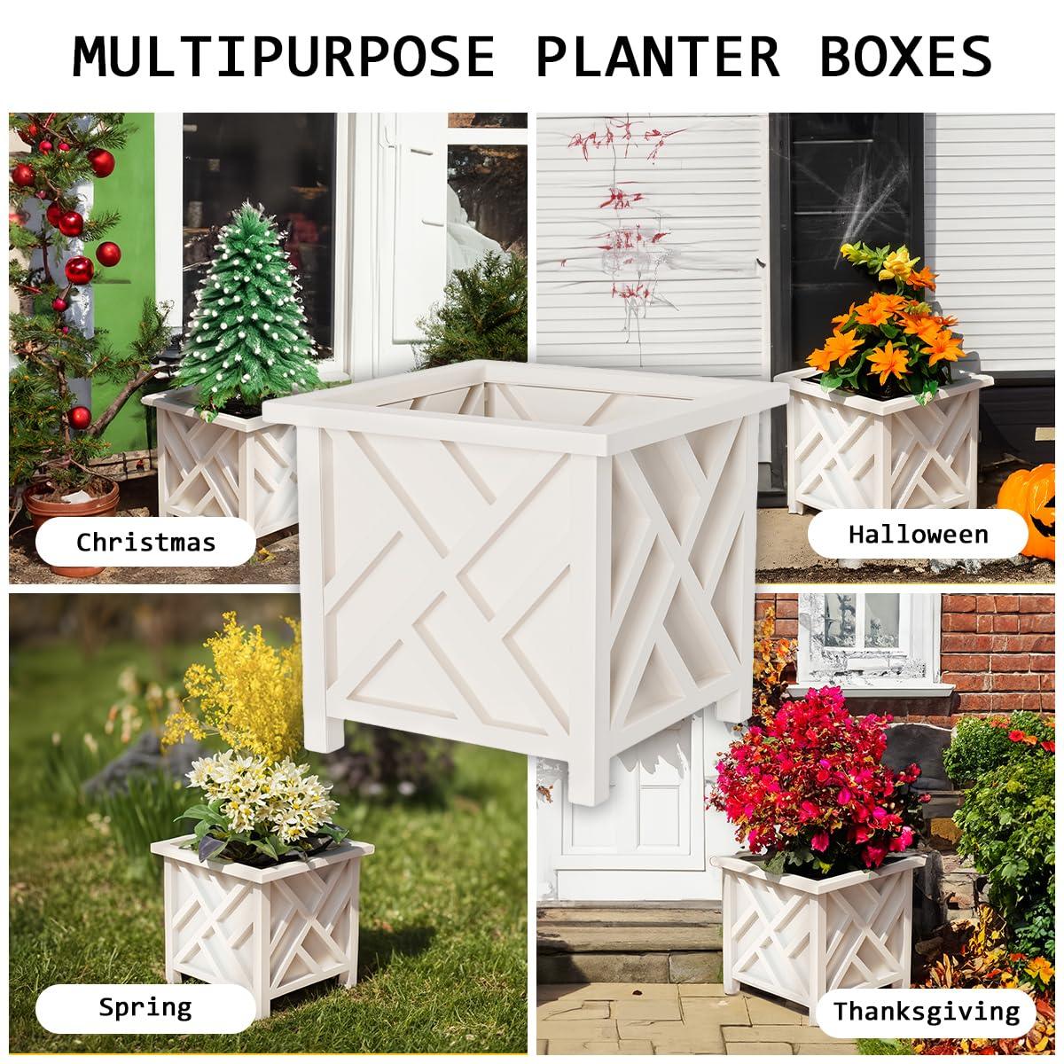 Lattice Design Planter Box – 14.75-Inch-Square Decorative Outdoor Flower or Plant Pot – Front Porch, Patio, and Garden Decor by Pure Garden (White) - CookCave