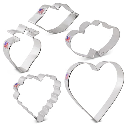 Valentines Day Cookie Cutters 5-Pc. Set Made in USA by Ann Clark, Heart, Strawberry, Scalloped Heart, Lips, Double Heart - CookCave