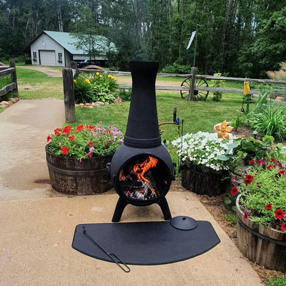 The Blue Rooster Prairie Fire Chiminea Outdoor Fireplace - Wood Burning Cast Aluminum Deck or Patio Firepit - CookCave