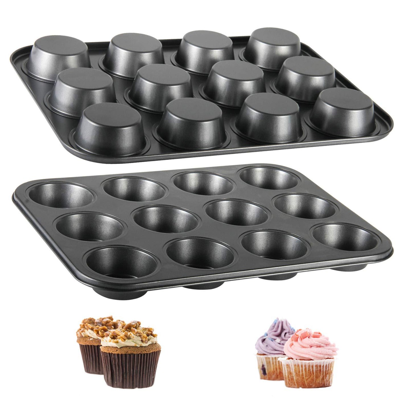 TAOUNOA Muffin Tin, 12-Well Nonstick Cupcake Pan Set of 2, Heavy Duty Steel Muffin Pan - CookCave