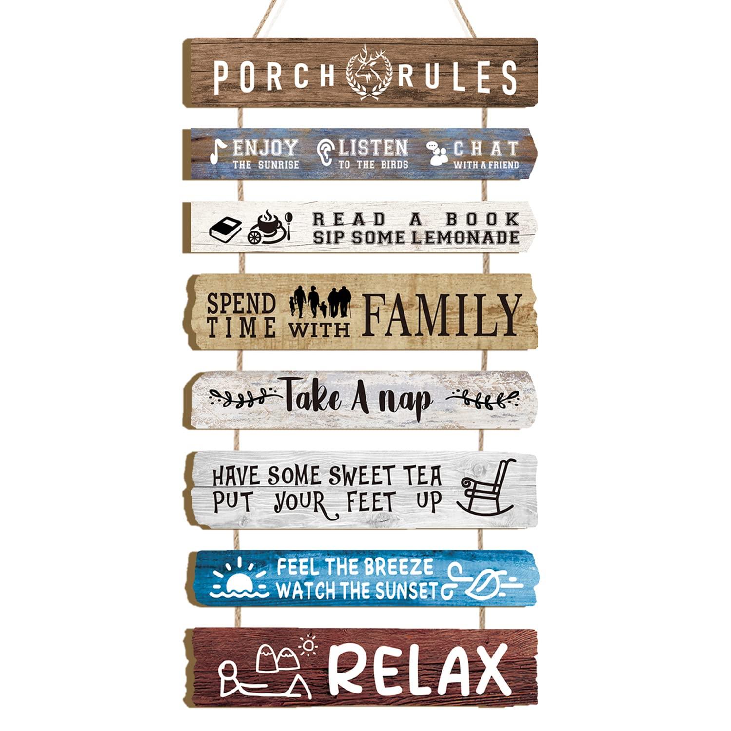 HLNIUC Porch Rules Porch Rules Wall Decor,Relax Sign Wooden Plaques,Inspirational Hanging kits,Family Positive Sayings Wall Art set of 8(19x12inch) Farmhouse Decor For Garden Yard Porch Home Decor - CookCave
