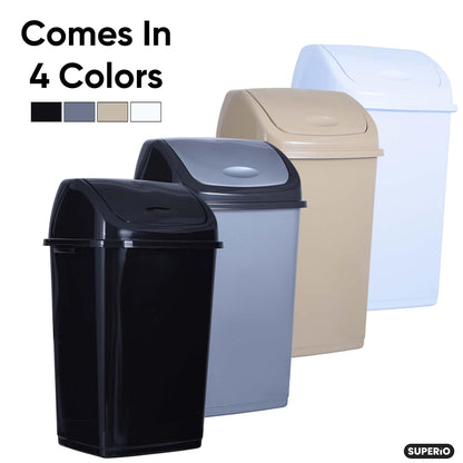Superio Kitchen Trash Can 13 Gallon with Swing Lid, Plastic Tall Garbage Can Outdoor and Indoor, Large 52 Qt Recycle Bin and Waste Basket for Home, Office, Garage, Patio, Restaraunt (Black) - CookCave