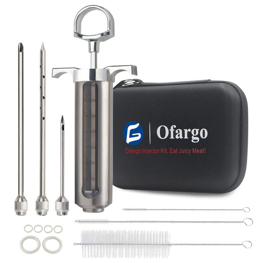 Ofargo Meat Injector Kit for Smoker with 3 Marinade Flavor BBQ  Injector Syringe Needles, Injector Marinades for Meats, Turkey, Brisket; 2-oz; Paper and E-Book (PDF) User Manual Included - CookCave
