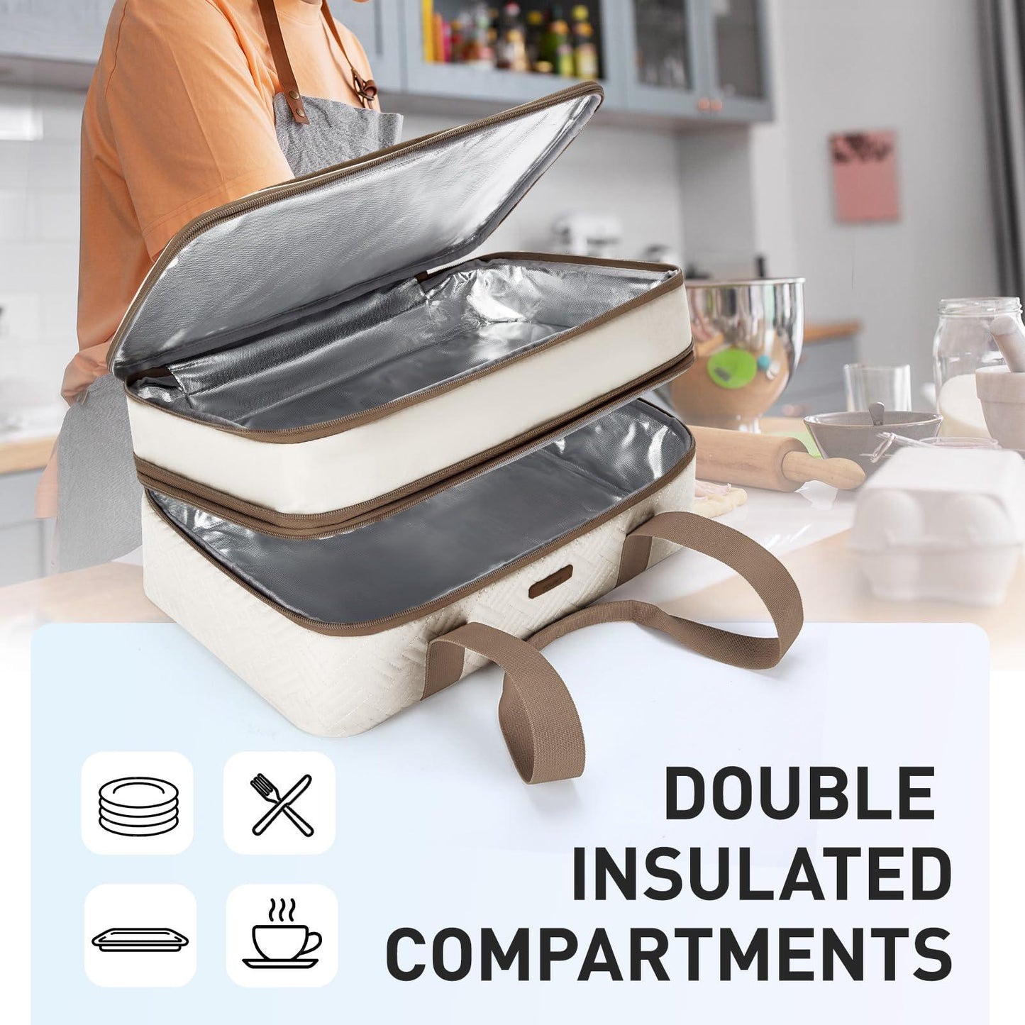 TOURIT Double Insulated Casserole Carrier for Hot or Cold Food Expandable Thermal Food Carrier for Pinic Cookouts Potluck Parties Fits 9” x 13” Baking Dish - CookCave