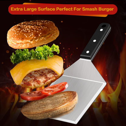 Leonyo Metal Spatula, Heavy Duty Stainless Steel Griddle Burger Spatula, Barbecue Hamburger Turner Grilling BBQ Griddle Accessories, Triple Rivets, Dishwasher Safe, Smash Burgers - CookCave