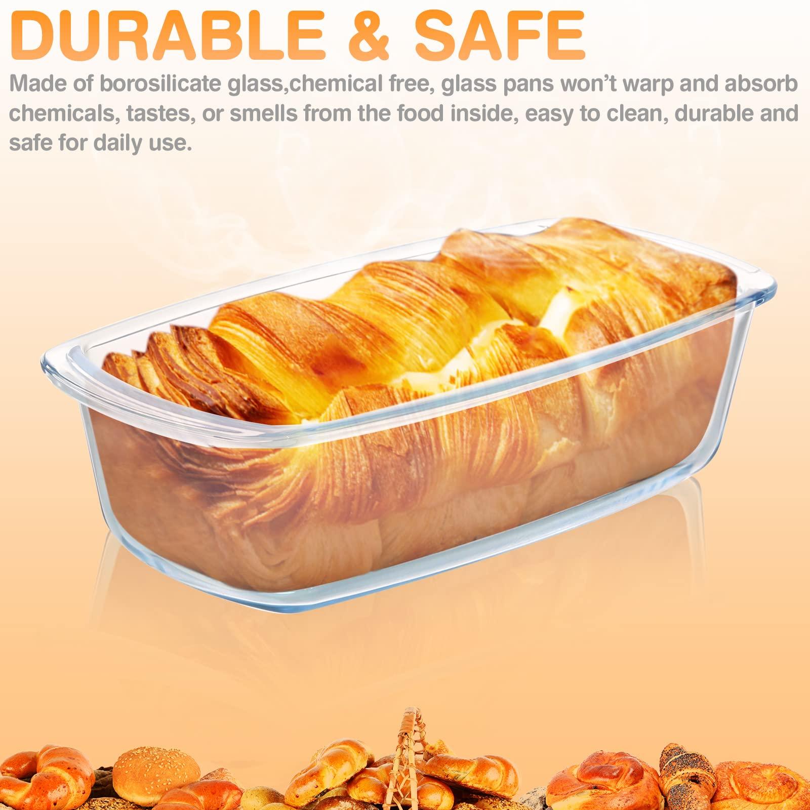 M MCIRCO 6-Piece Glass Loaf Pan with Lids Set, Meatloaf Pan With Airtight Lids, Loaf Pan For Bread, Cake, Pastries, BPA-free, Easy Grip, Fridge-to-Oven (1800ML/1.9Qt/ 7.2 Cups) - CookCave