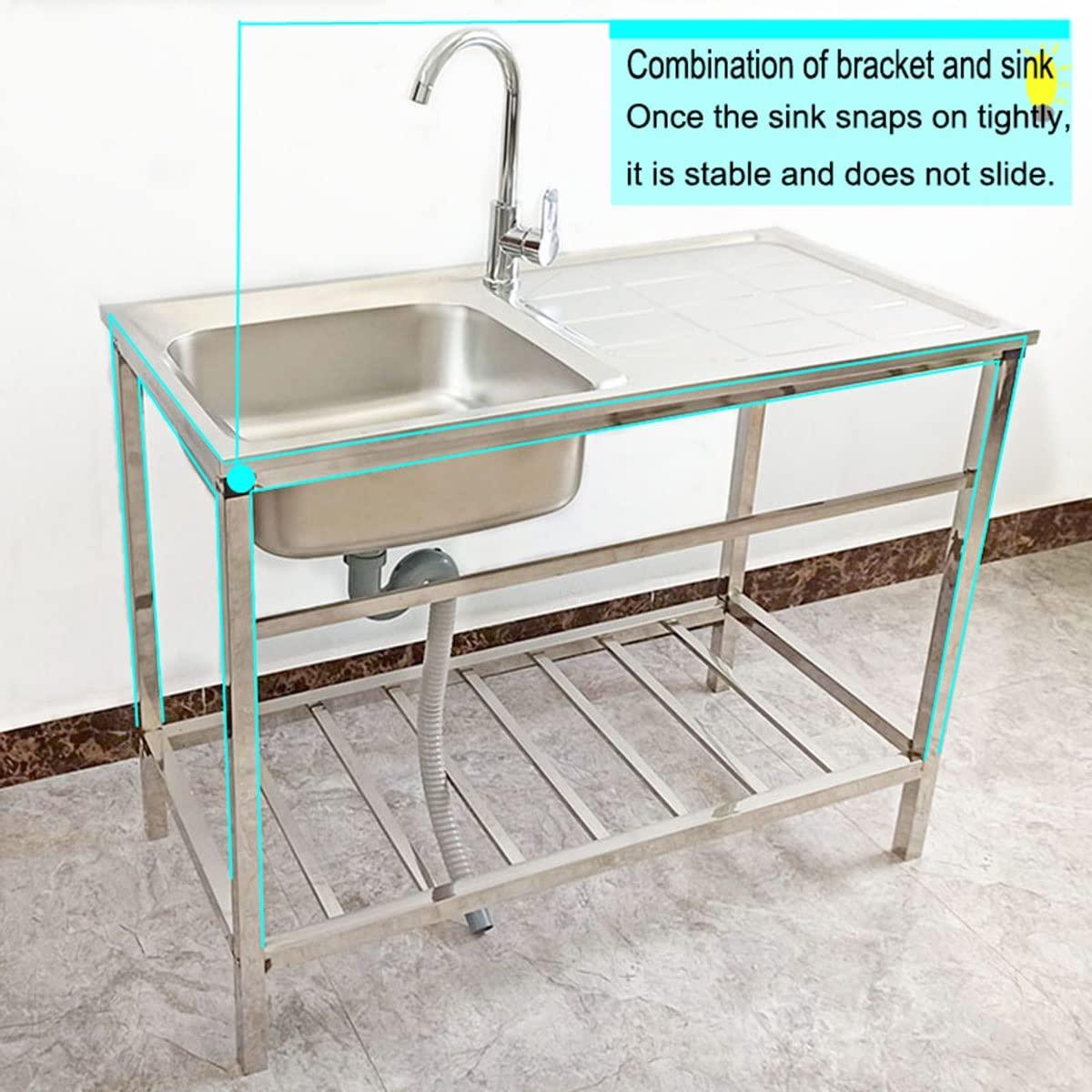 MELPIS 30 Inch Silver Freestanding Kitchen Sink - Stainless Steel Single Bowl Sinks for Indoor Outdoor, Utility Laundry Washing Hand Basin w/Workbench & Faucet, Heavy Duty Sink - CookCave